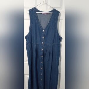 V-Neck Blue Denim Midi Dress